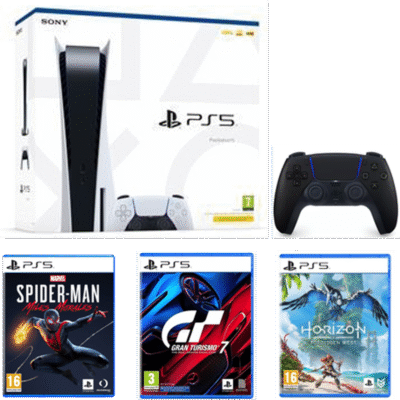 Pack PS5 - Console Playstation 5 Standard Edition - 3 Jeux et 2 manettes